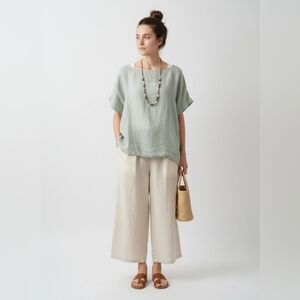 Terzo Millennio Italian Linen Button Back Tunic Sage Green Lagenlook Large